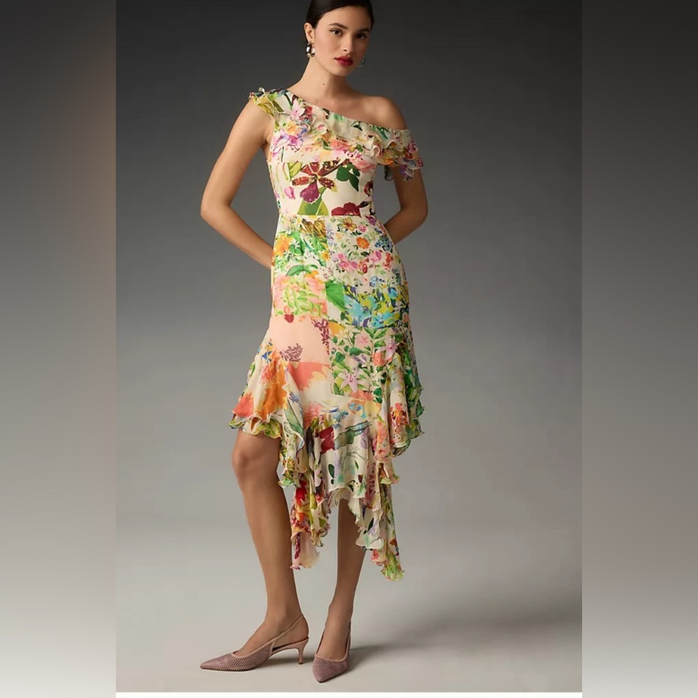 Anthropologie Pink One Shoulder Sundress Midi